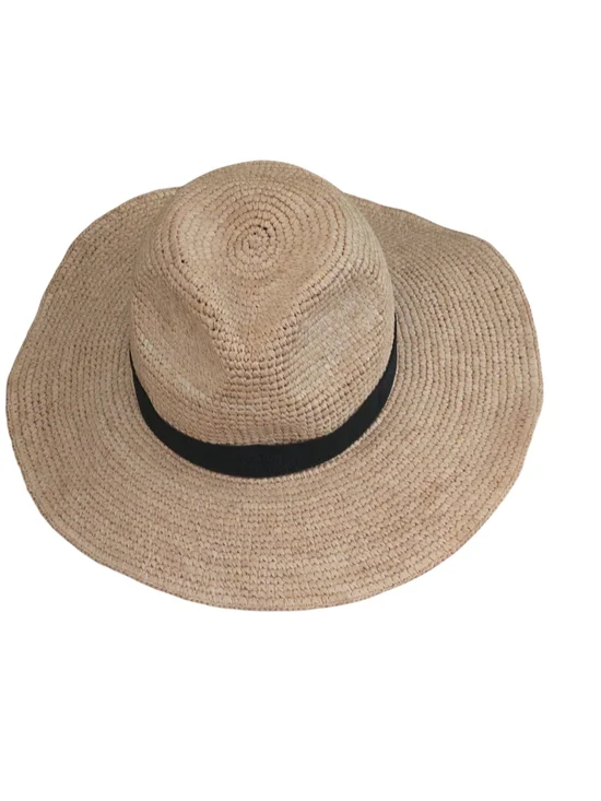 J. Crew G6551 Packable Foldable Raffia Straw Hat Natural Black Band Size S-M - Picture 3 of 11